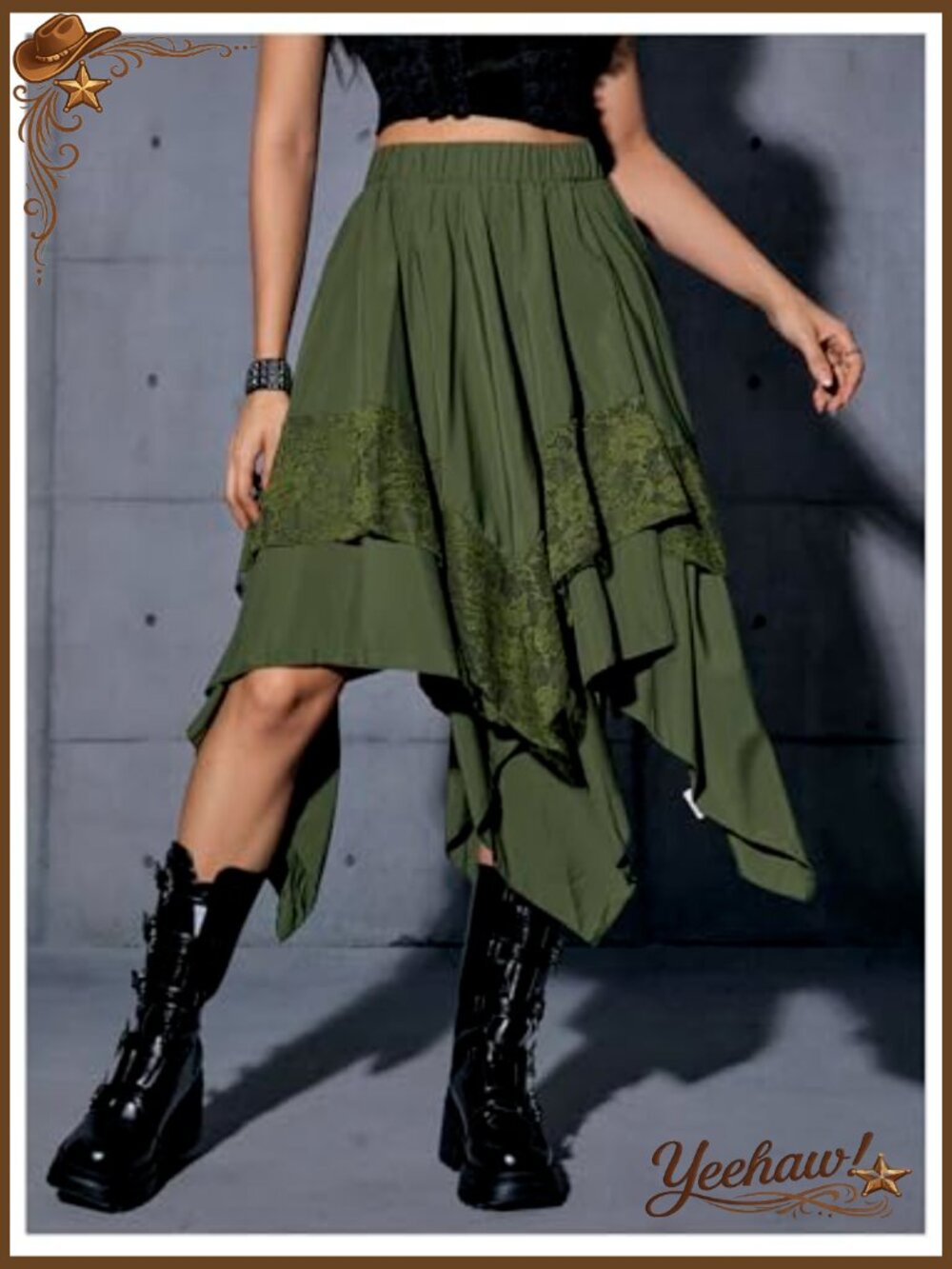 Women's Renaissance Pirate Midi Skirt Asymmetrical Lace High Low A-Line Flowy - Picture 4 of 7